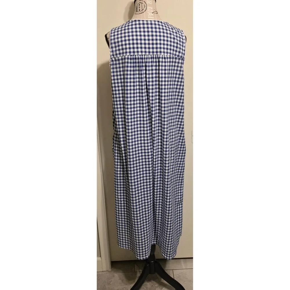 Croft & Barrow Blue White Gingham Sleeveless Nightgown Lace Trim Large